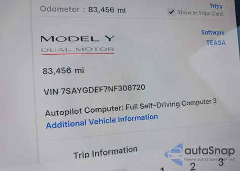 2022 Tesla Model Y Performance Dual Motor All-Wheel Drive z USA, uszkodzony, nr VIN 7SAYGDEF7NF308720